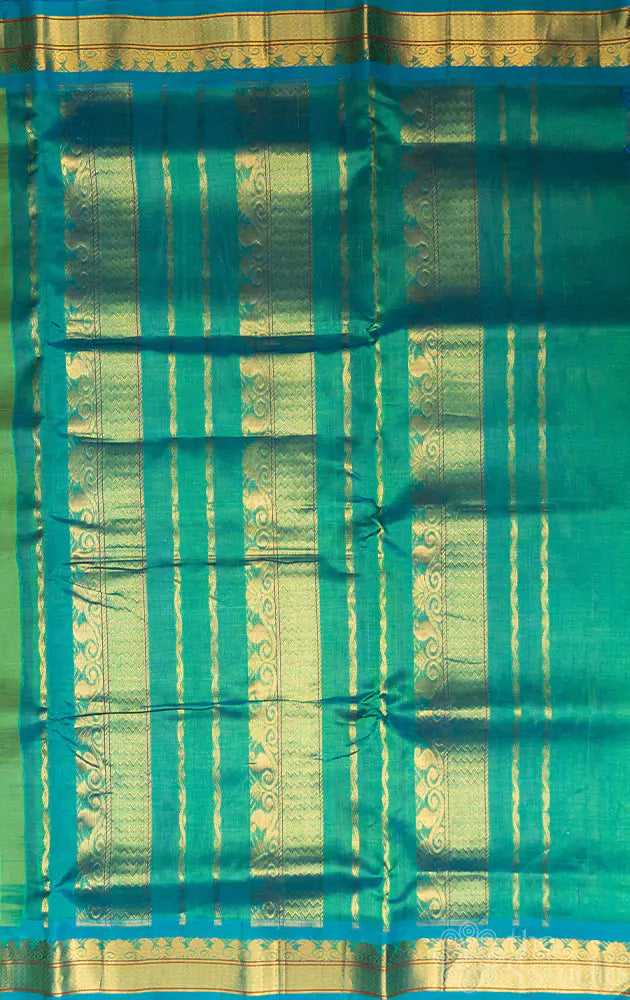 Lavender plain silk cotton ten yards saree with sea green pallu