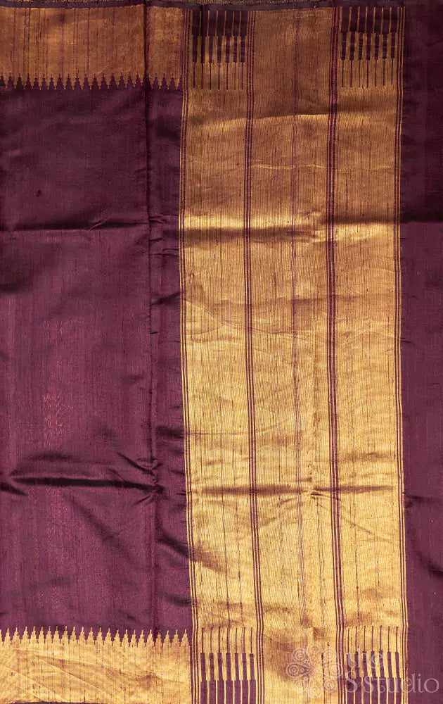 Purple handloom raw silk saree with zari pallu