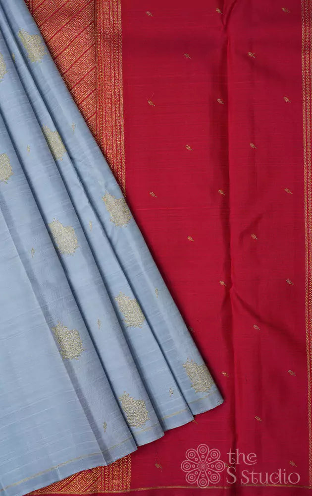 Grey kanchipuram silk saree with pichwai cow zari motifs