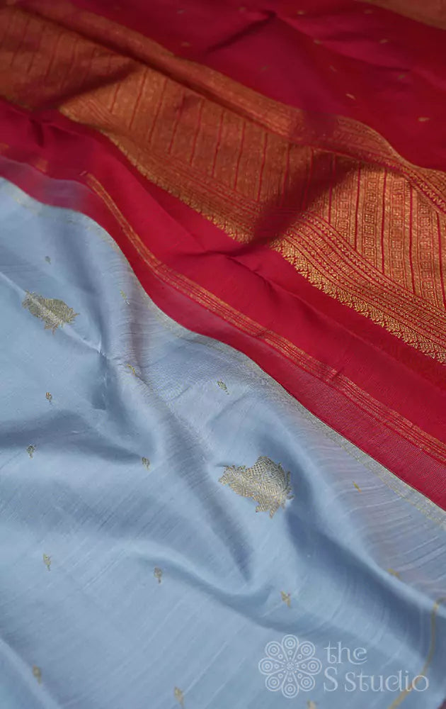 Grey kanchipuram silk saree with pichwai cow zari motifs