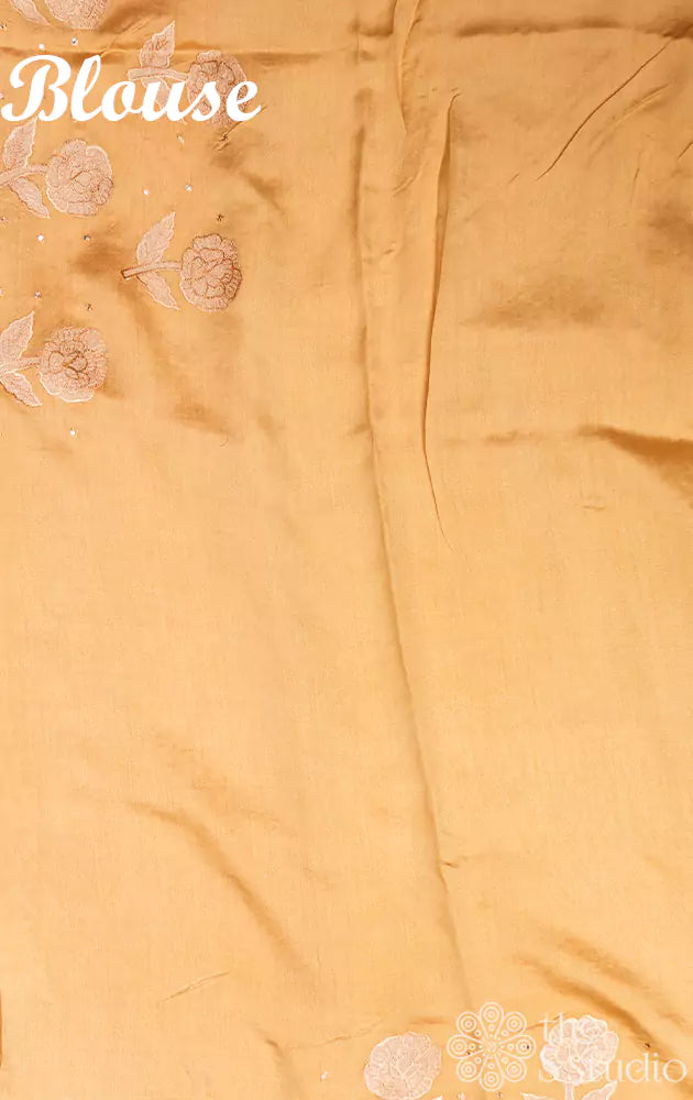 Sandal yellow organza saree with embroidery