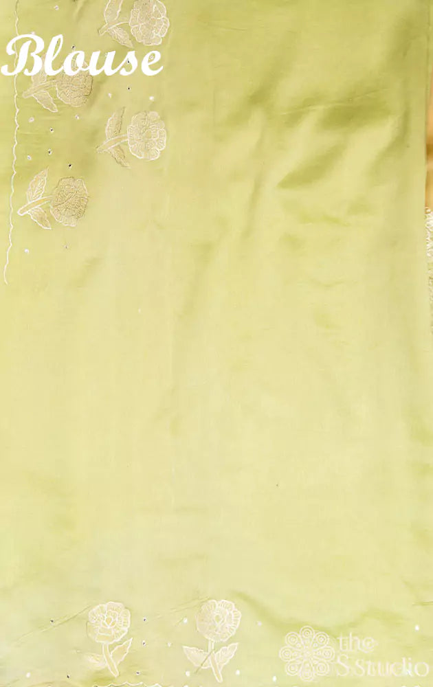 Light green organza saree with floral embroidery