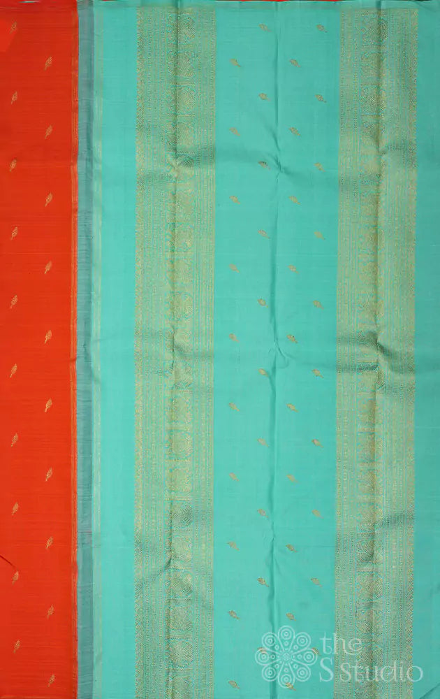 Orange kanchipuram silk saree with pichwai cow zari motifs