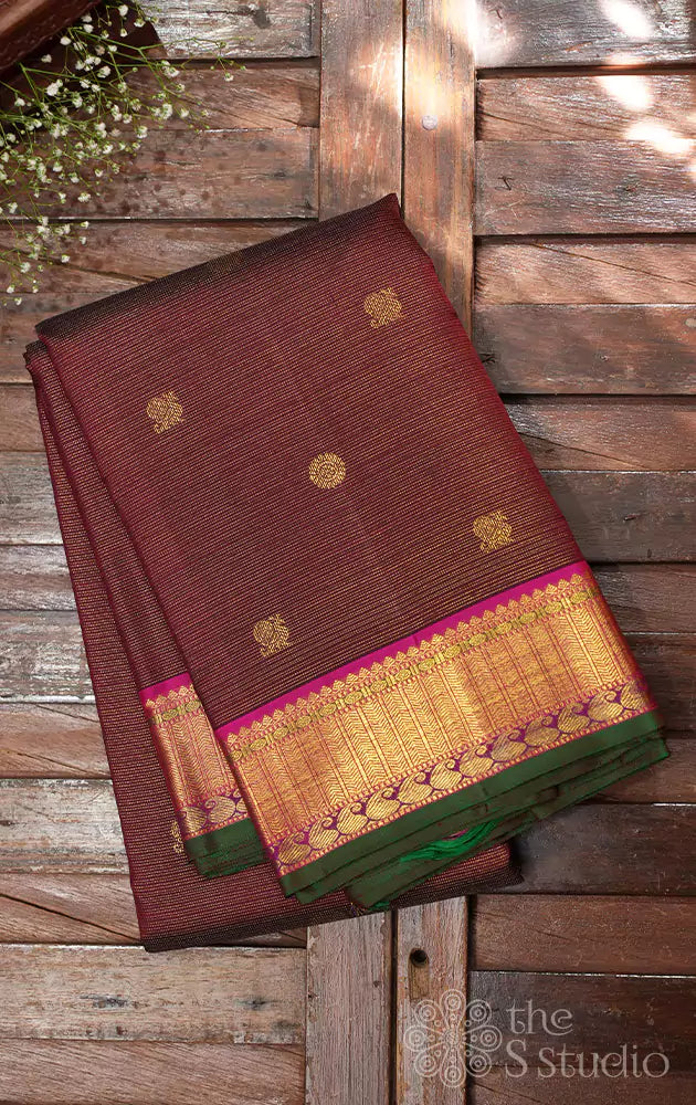 Simha colour  vaira oosi kanchipuram  silk saree with rani pink border