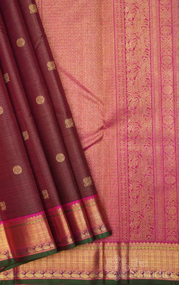 Simha colour  vaira oosi kanchipuram  silk saree with rani pink border