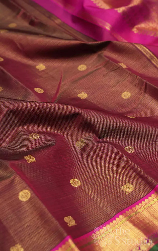 Simha colour  vaira oosi kanchipuram  silk saree with rani pink border