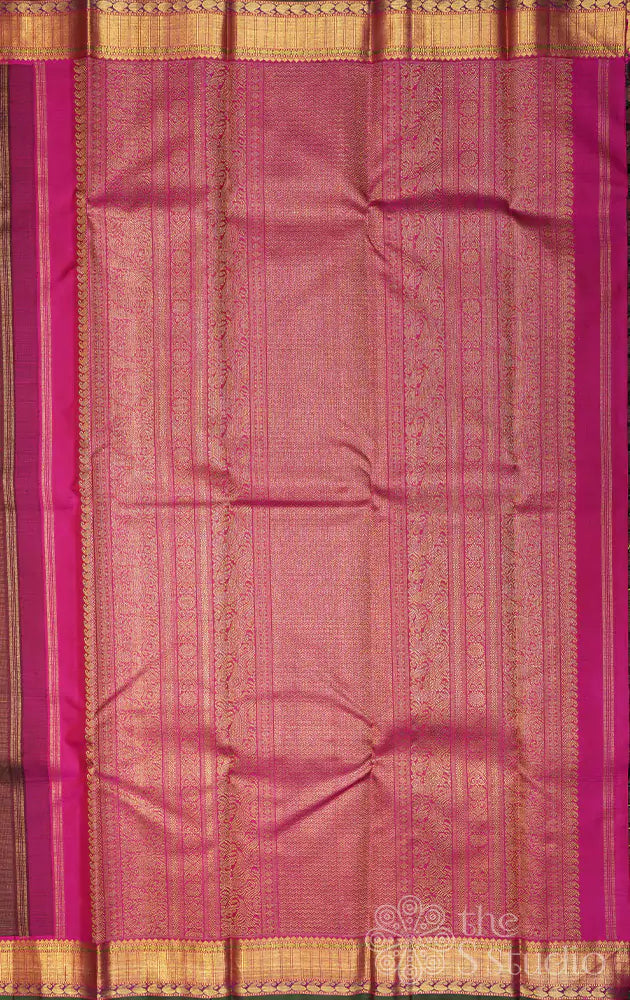 Simha colour  vaira oosi kanchipuram  silk saree with rani pink border