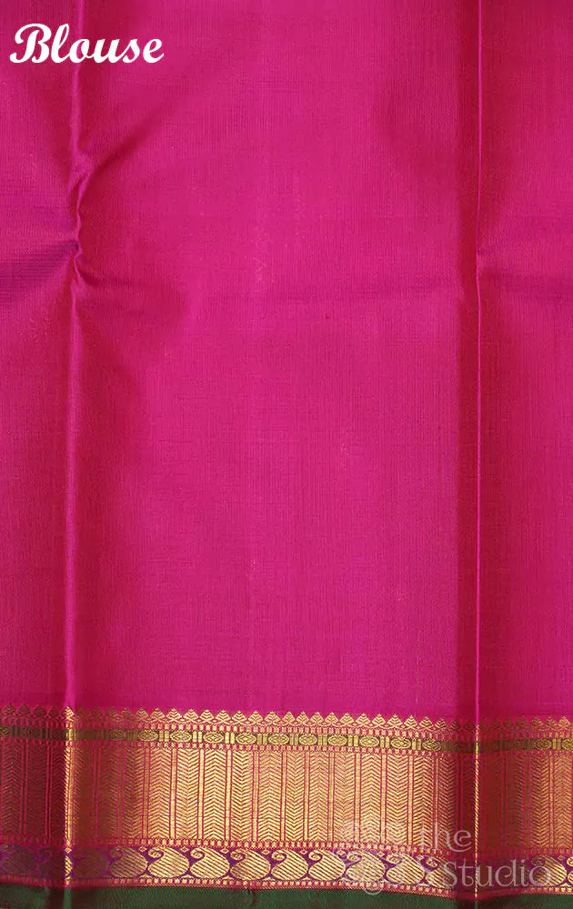 Simha colour  vaira oosi kanchipuram  silk saree with rani pink border