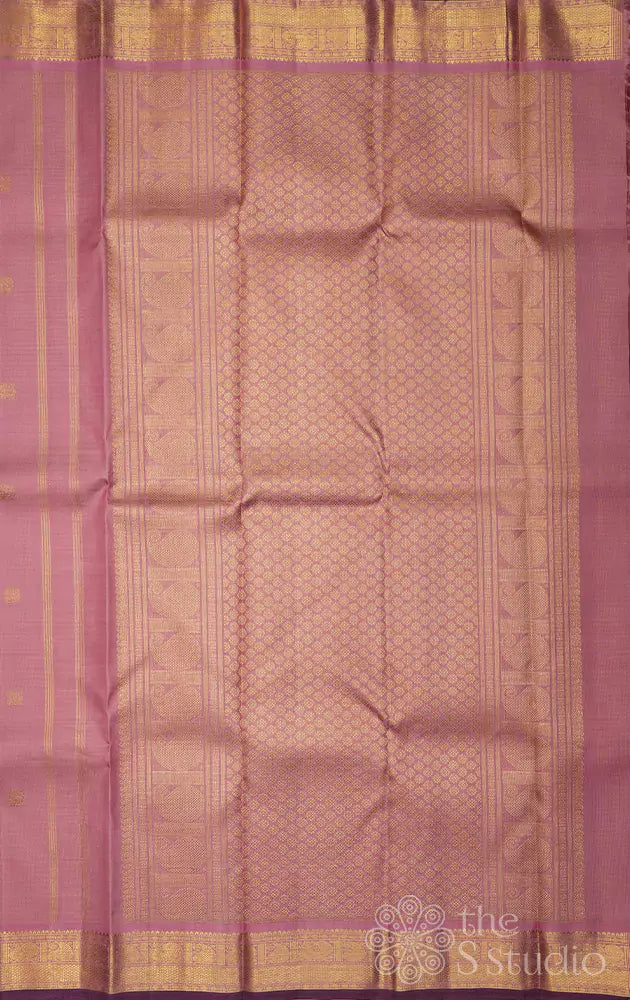 Onion pink vaira oosi kanchi silk saree with violet selvedge