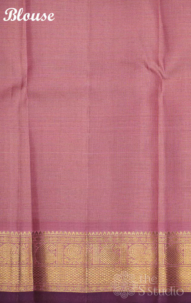 Onion pink vaira oosi kanchi silk saree with violet selvedge