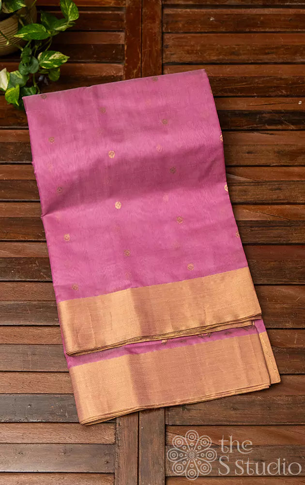 Pink chanderi silk cotton saree with checked pallu