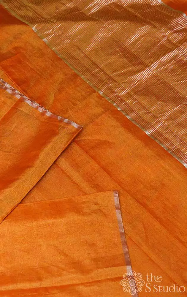 Orange chanderi tissue silk saree with kalamkari blouse