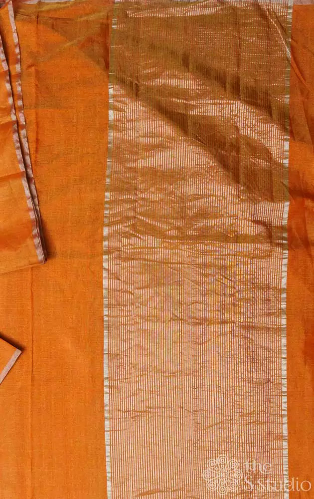 Orange chanderi tissue silk saree with kalamkari blouse