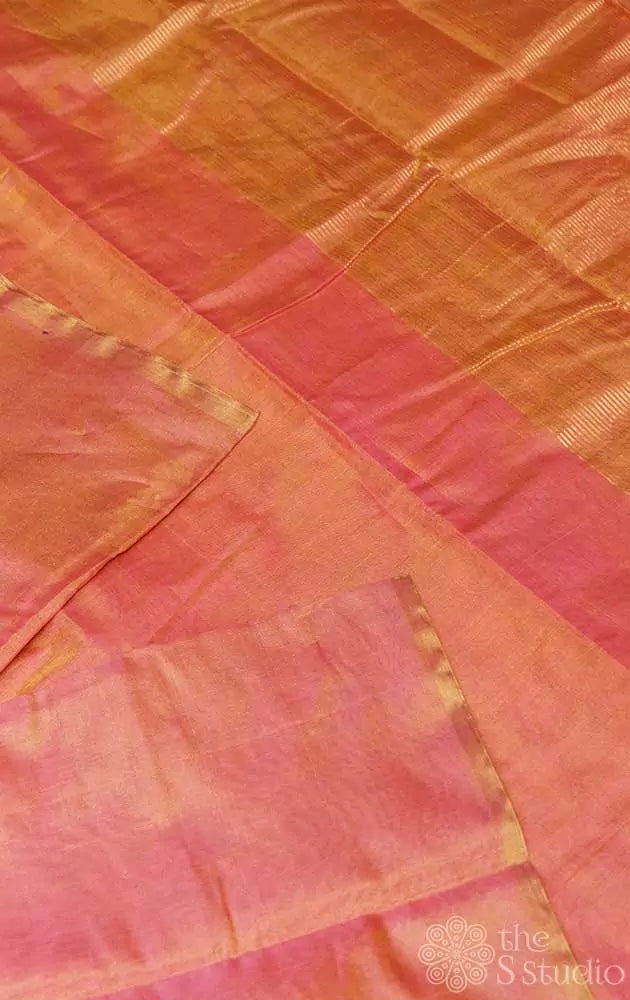 Pink chanderi tissue silk saree with kalamkari blouse