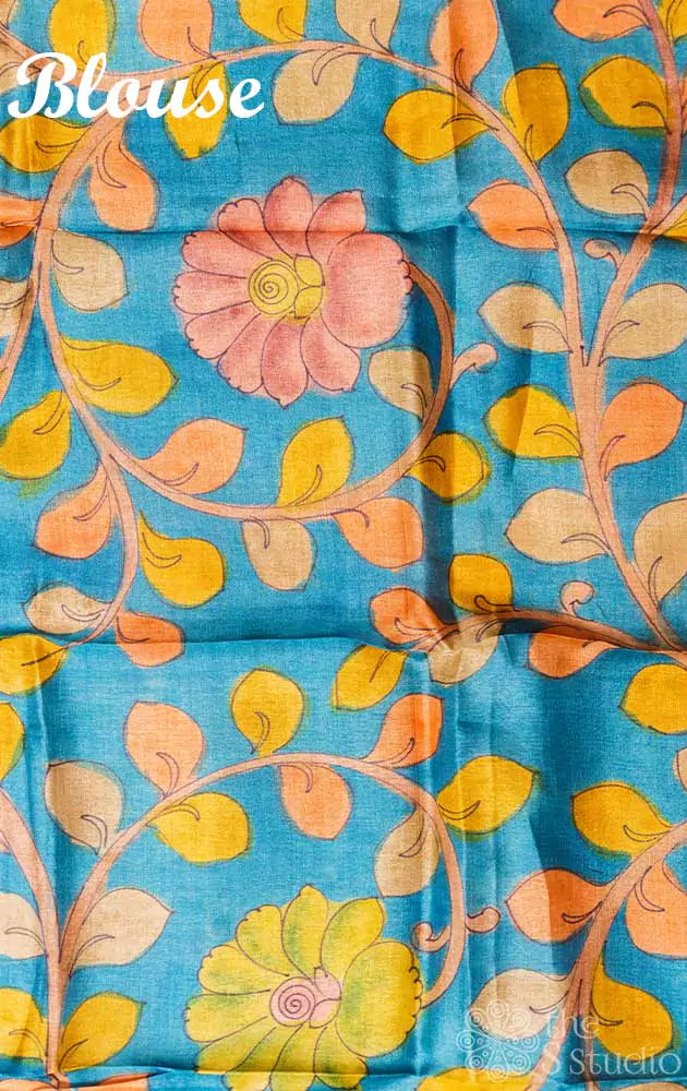 Pink chanderi tissue silk saree with kalamkari blouse