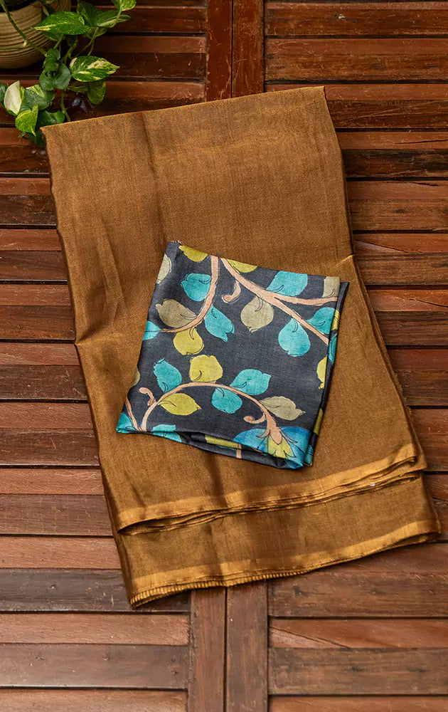 Antique gold handwoven  chanderi tissue silk saree