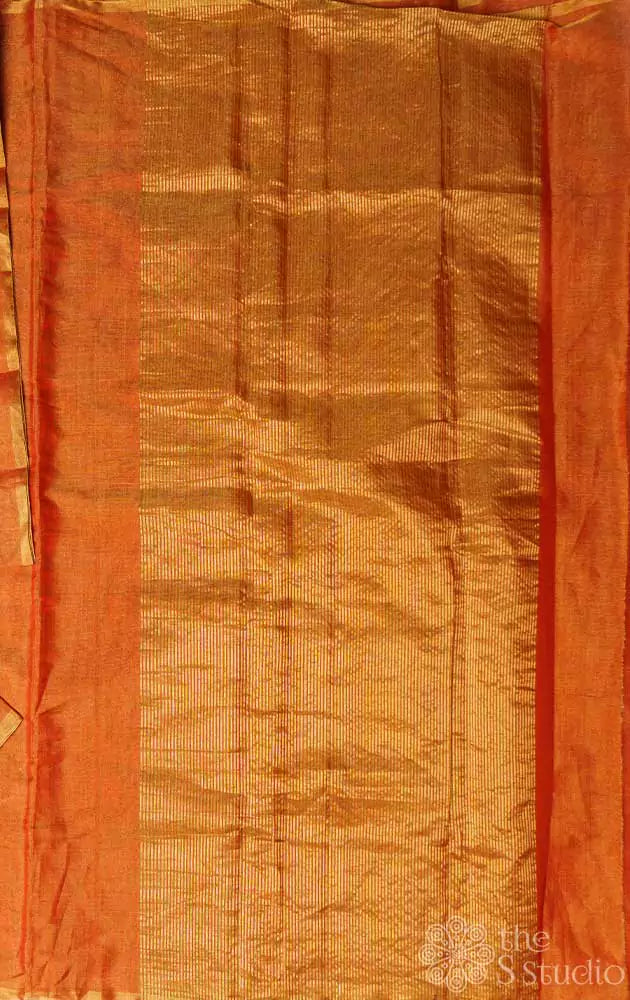 Red chanderi tissue silk saree with golden selvedge