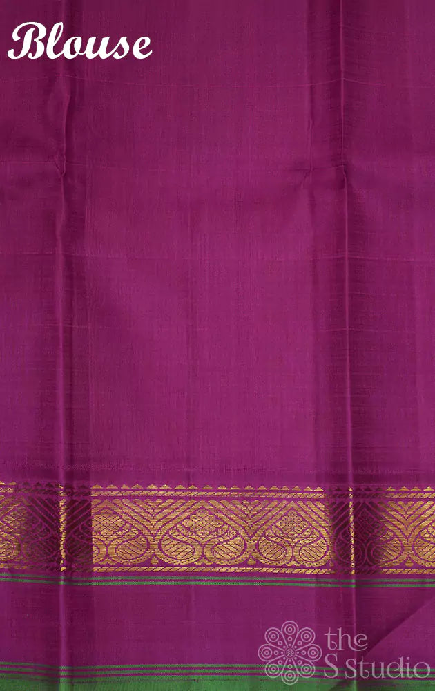 Sampanga green plan kanchi silk saree with magenta border