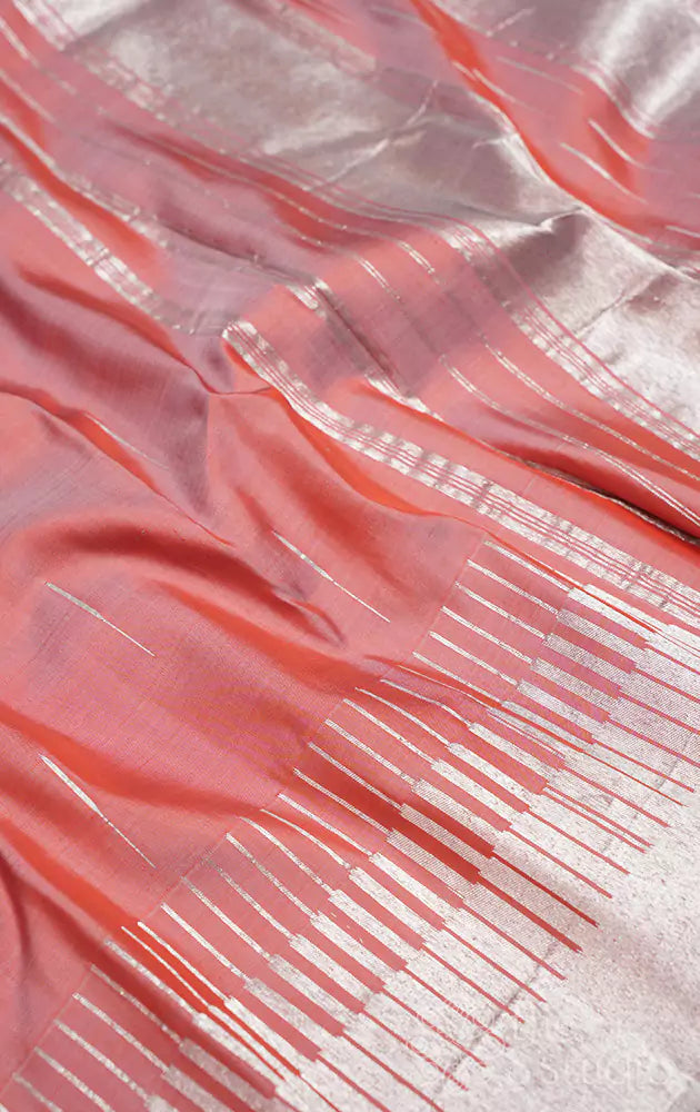 Cocoa brown kanchi silk saree with silver zari seepu reku design border