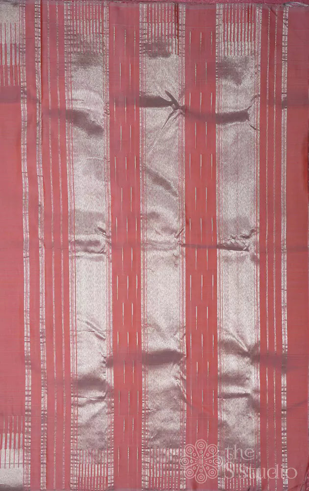 Cocoa brown kanchi silk saree with silver zari seepu reku design border