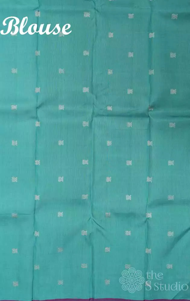 Pastel green kanchipuram silk saree with vertical silver zari lines and contrast pallu