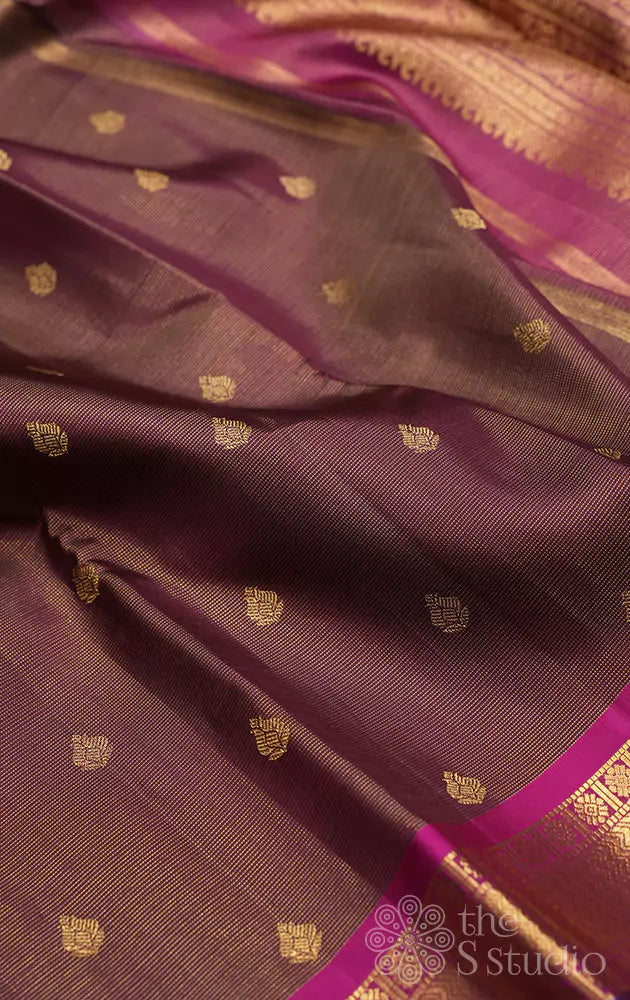 Brown vaira oosi kanchi silk saree with magenta border