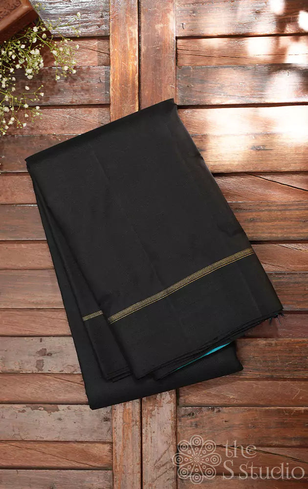 Black simple kanjivaram silk with aqua blue pallu