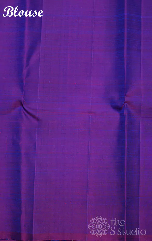 Anandha blue kanchi silk saree with purple dancing lady border