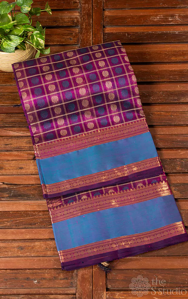 Purple aayiram butta silk cotton saree with rettaipet border