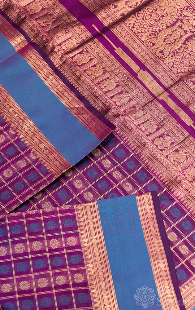 Purple aayiram butta silk cotton saree with rettaipet border