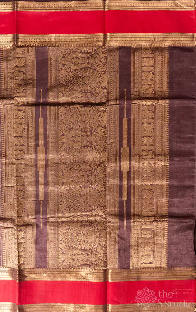 Cocoa brown aayiram butta silk cotton saree with rettaipet border