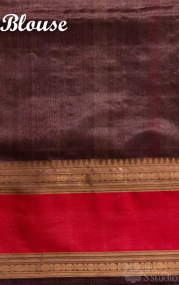 Cocoa brown aayiram butta silk cotton saree with rettaipet border