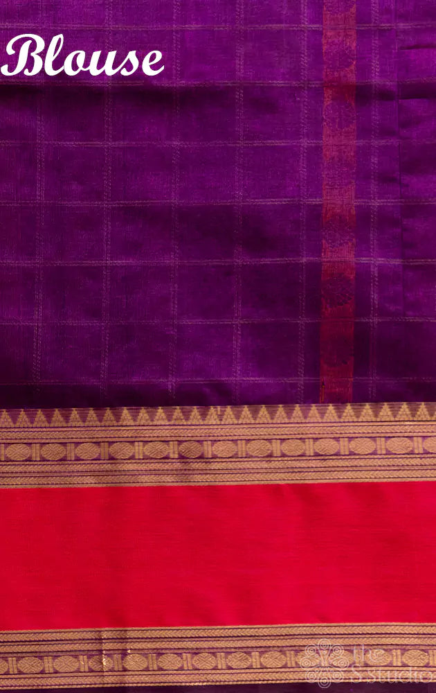 Purple aayiram butta silk cotton saree with red rettaipet border