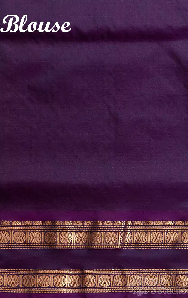 Purple checked silkcotton saree with deer butta