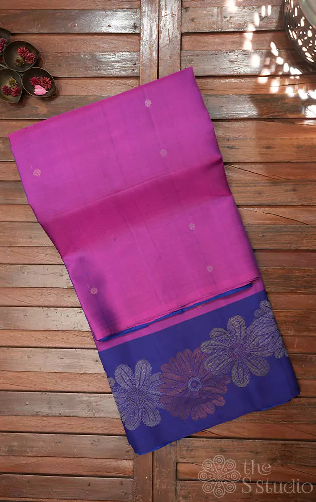 Purple soft silk saree with navy blue border