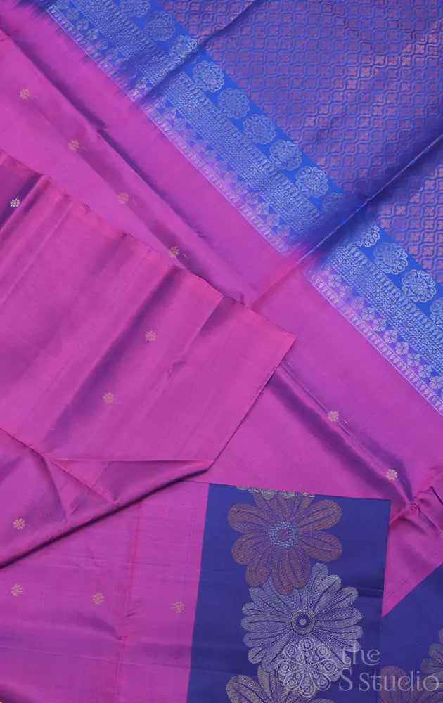 Purple soft silk saree with navy blue border