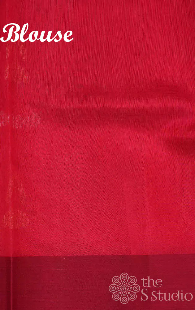 Red handwoven chanderi silk saree with silver zari border