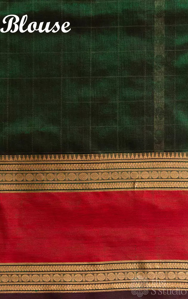 Green aayiram butta silkcotton saree with rettaipet border