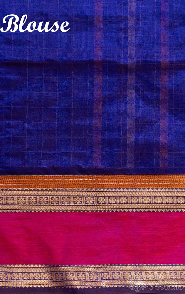 Violet aayiram butta silkcotton saree with tomato red rettaipet border