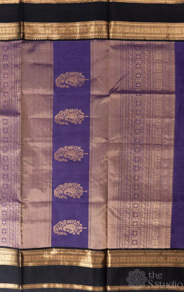 Light violet checked silkcotton saree with black border