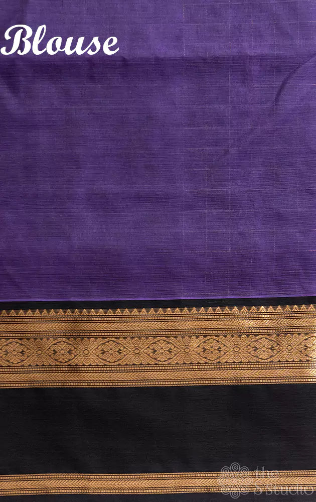 Light violet checked silkcotton saree with black border