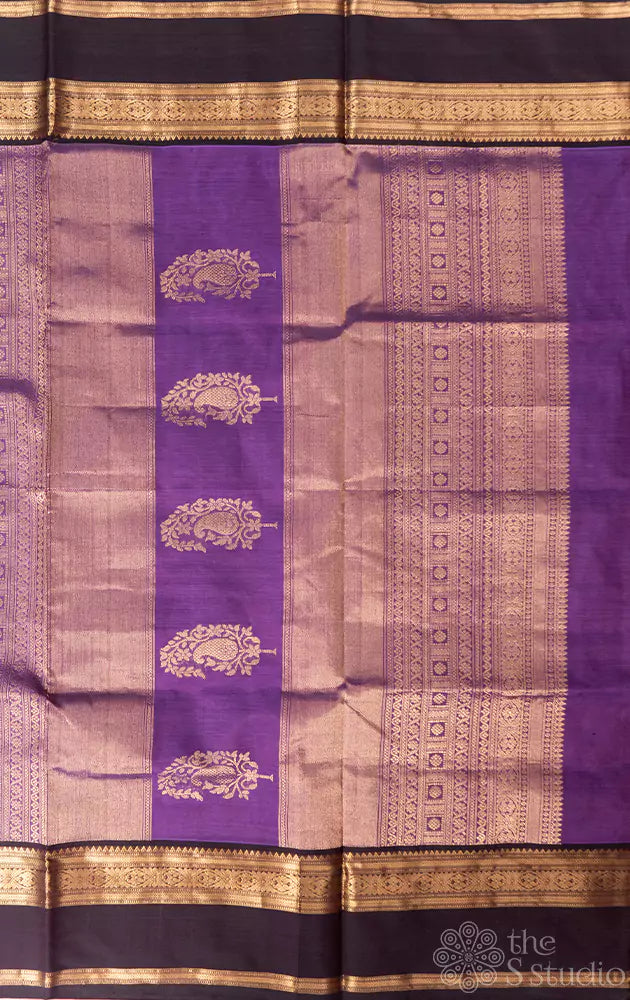 Vadamalli checked silkcotton saree with coffee brown border