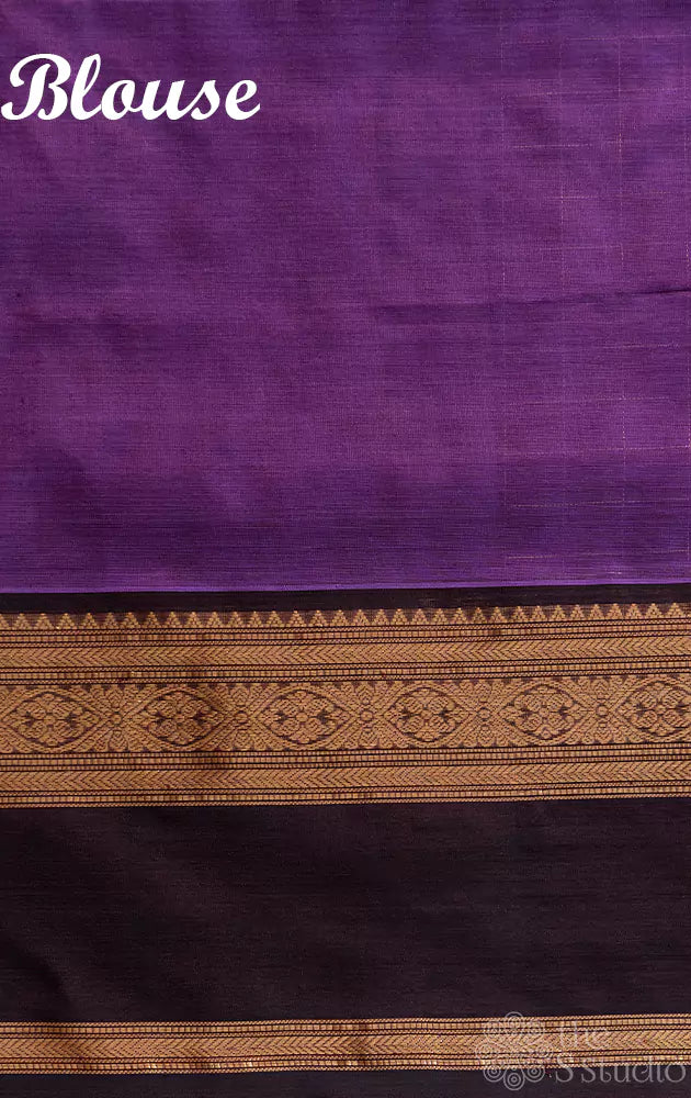 Vadamalli checked silkcotton saree with coffee brown border