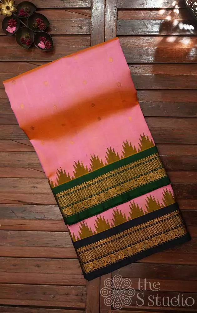 Pink gadwal silk saree with ganga jamuna border