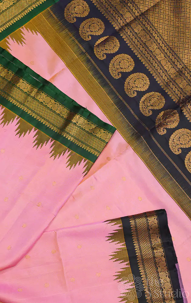 Pink gadwal silk saree with ganga jamuna border