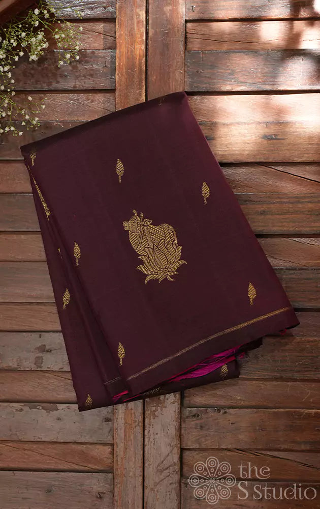 Coffee brown kanchi silk saree with pichwai motifs