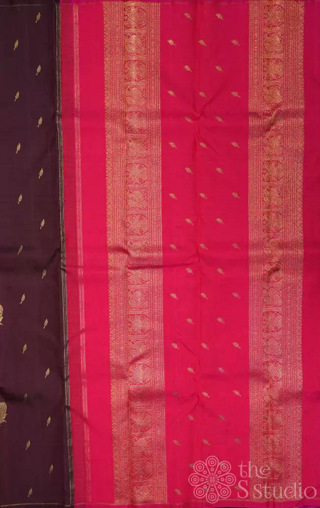 Brown kanchipuram silk saree with pichwai cow zari motifs