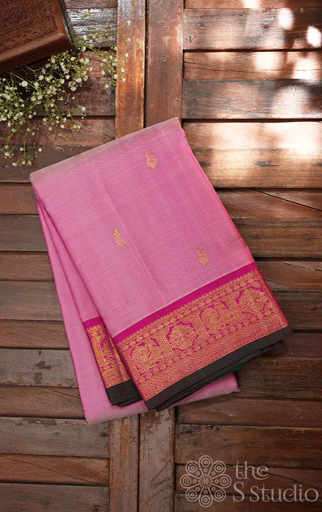 Light pink kanchipuram silk saree with dark pink border