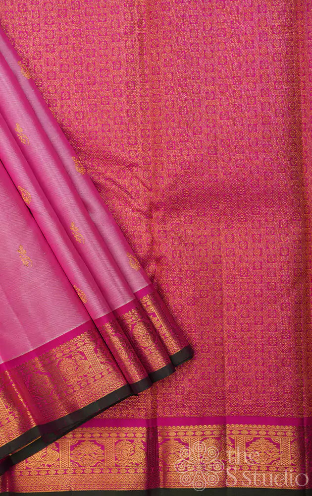 Light pink kanchipuram silk saree with dark pink border