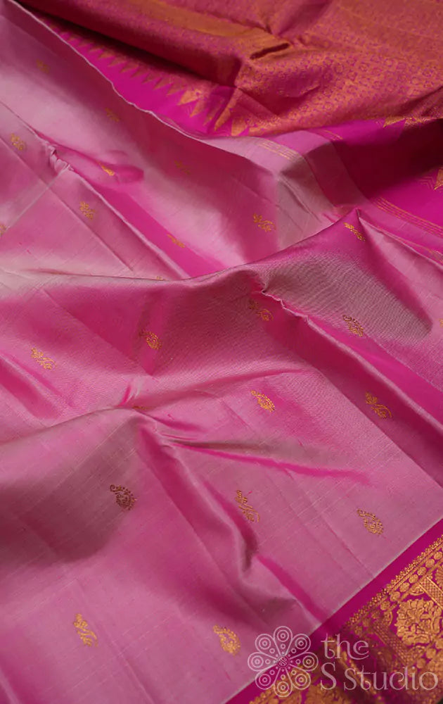 Light pink kanchipuram silk saree with dark pink border